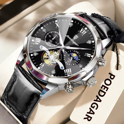 Reloj De Pulsera POEDAGAR Militar De Lujo Para Hombre, Reloj De Cuarzo Resistente Al Agua Con Cronógrafo Luminoso, Reloj De Cuero Para Hombre, Relojes Deportivos Para Hombre, Reloj Masculino