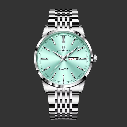 Reloj De Lujo PENGAGAR Para Hombre, Resistente Al Agua, Luminoso, Con Fecha, Semana, Reloj De Acero Inoxidable Para Hombre, Relojes De Cuarzo Informales Para Hombre, Reloj Masculino + Caja