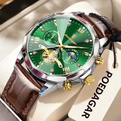 Reloj De Pulsera POEDAGAR Militar De Lujo Para Hombre, Reloj De Cuarzo Resistente Al Agua Con Cronógrafo Luminoso, Reloj De Cuero Para Hombre, Relojes Deportivos Para Hombre, Reloj Masculino