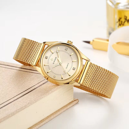WWOOR, Reloj Dorado De Marca De Lujo Para Mujer, Relojes De Pulsera De Cuarzo Pequeños Con Diamantes Elegantes Para Mujer, Reloj De Malla De Acero Zegarek Damski