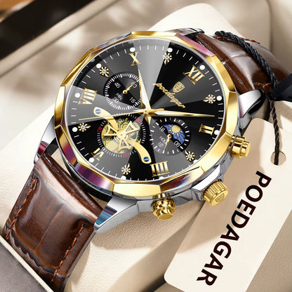 Reloj De Pulsera POEDAGAR Militar De Lujo Para Hombre, Reloj De Cuarzo Resistente Al Agua Con Cronógrafo Luminoso, Reloj De Cuero Para Hombre, Relojes Deportivos Para Hombre, Reloj Masculino