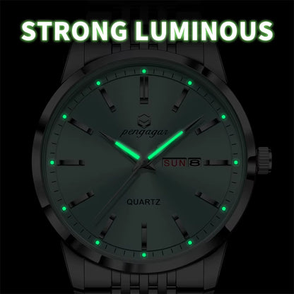 Reloj De Lujo PENGAGAR Para Hombre, Resistente Al Agua, Luminoso, Con Fecha, Semana, Reloj De Acero Inoxidable Para Hombre, Relojes De Cuarzo Informales Para Hombre, Reloj Masculino + Caja