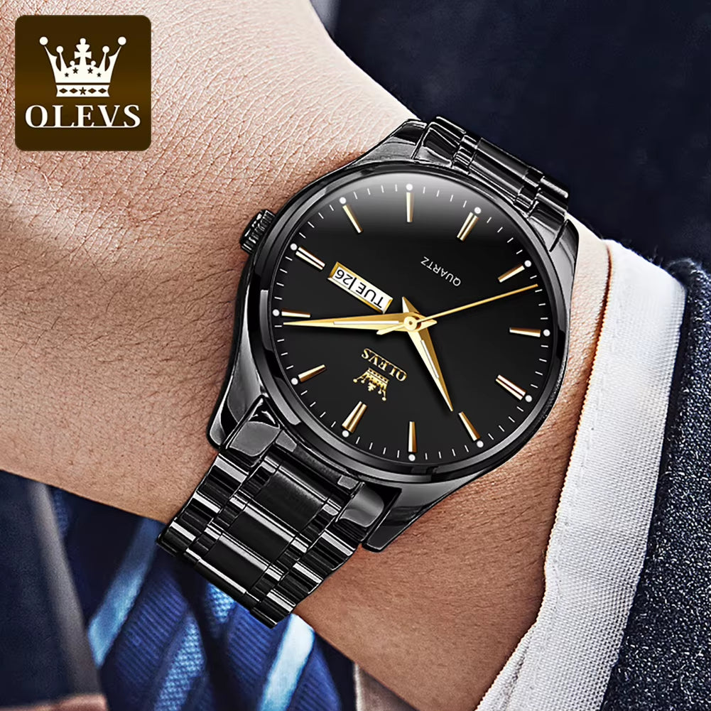 OLEVS 6898 Reloj De Cuarzo Simple Para Hombre, Correa De Acero Inoxidable, Resistente Al Agua, Calendario Dual, Reloj De Pulsera Clásico Luminoso Para Hombre De Negocios