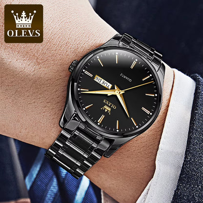 OLEVS 6898 Reloj De Cuarzo Simple Para Hombre, Correa De Acero Inoxidable, Resistente Al Agua, Calendario Dual, Reloj De Pulsera Clásico Luminoso Para Hombre De Negocios