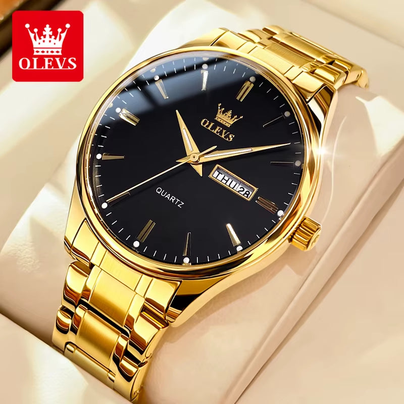 OLEVS 6898 Reloj De Cuarzo Simple Para Hombre, Correa De Acero Inoxidable, Resistente Al Agua, Calendario Dual, Reloj De Pulsera Clásico Luminoso Para Hombre De Negocios