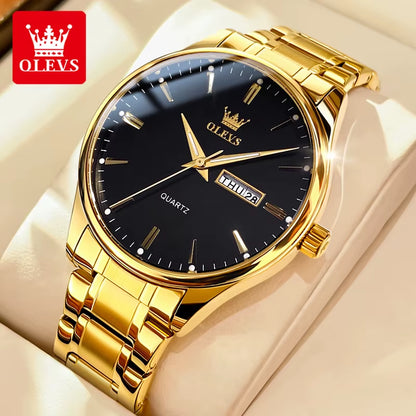 OLEVS 6898 Reloj De Cuarzo Simple Para Hombre, Correa De Acero Inoxidable, Resistente Al Agua, Calendario Dual, Reloj De Pulsera Clásico Luminoso Para Hombre De Negocios