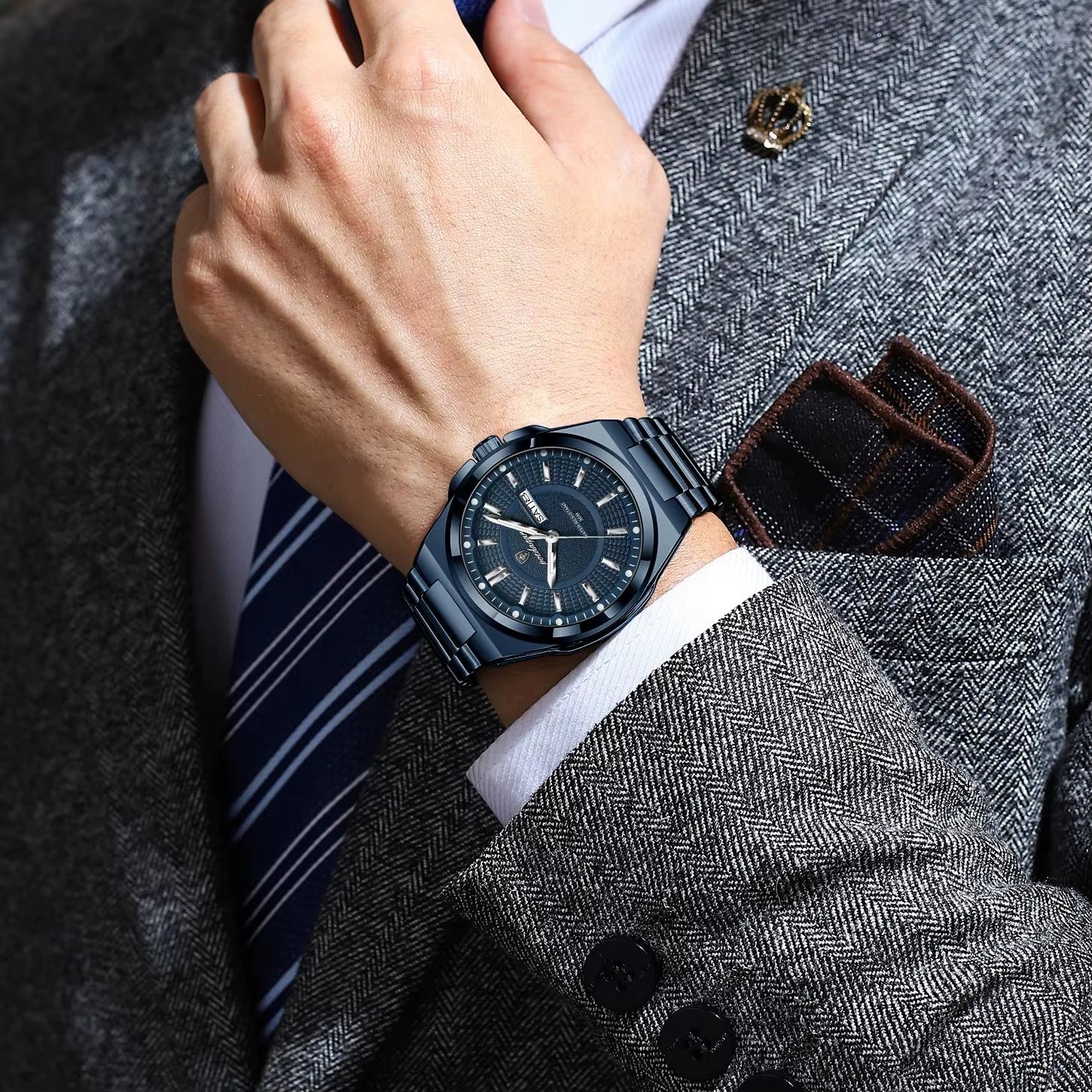 Reloj Deportivo POEDAGAR Original Para Hombre, Reloj De Pulsera De Cuarzo Con Fecha Y Semana De Lujo Para Hombre, Relojes Luminosos Resistentes Al Agua De Acero Inoxidable Para Hombre