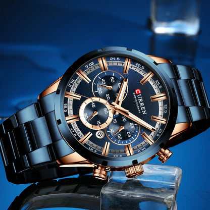 Reloj Curren Para Hombre, Esfera Azul, Banda De Acero Inoxidable, Fecha, Relojes De Negocios Para Hombre, Relojes De Pulsera De Lujo Resistentes Al Agua Para Hombre