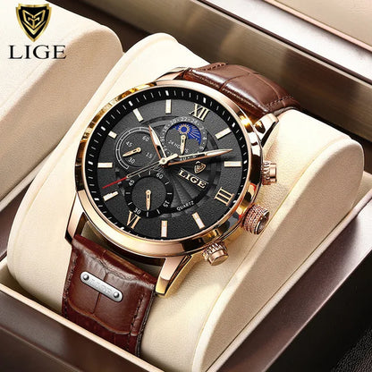 2025 Nuevos Relojes Para Hombre LIGE, Marca Superior, Reloj De Cuarzo Informal De Cuero De Lujo, Reloj Deportivo Resistente Al Agua Para Hombre, Reloj Masculino + Caja