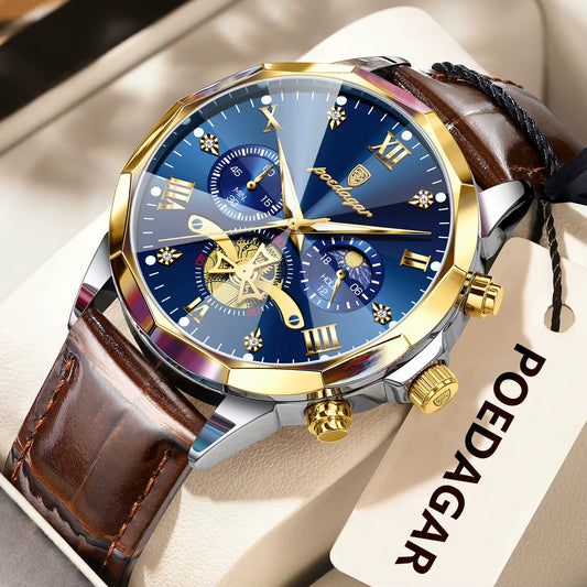 Reloj De Pulsera POEDAGAR Militar De Lujo Para Hombre, Reloj De Cuarzo Resistente Al Agua Con Cronógrafo Luminoso, Reloj De Cuero Para Hombre, Relojes Deportivos Para Hombre, Reloj Masculino