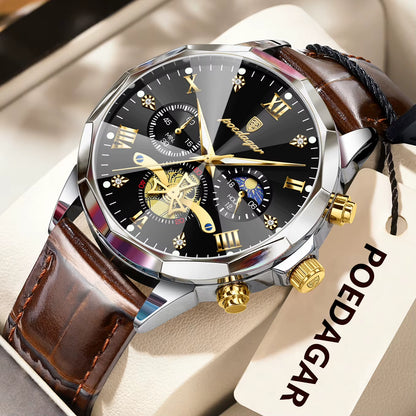 Reloj De Pulsera POEDAGAR Militar De Lujo Para Hombre, Reloj De Cuarzo Resistente Al Agua Con Cronógrafo Luminoso, Reloj De Cuero Para Hombre, Relojes Deportivos Para Hombre, Reloj Masculino
