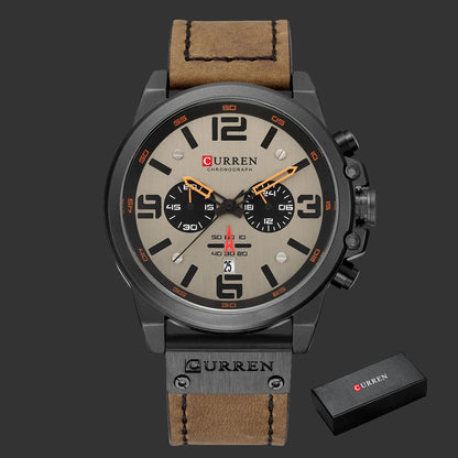 Relojes CURREN Para Hombre, Marca De Lujo, Reloj De Pulsera Deportivo Resistente Al Agua, Cronógrafo De Cuarzo, Reloj Militar De Cuero Genuino, Reloj Masculino