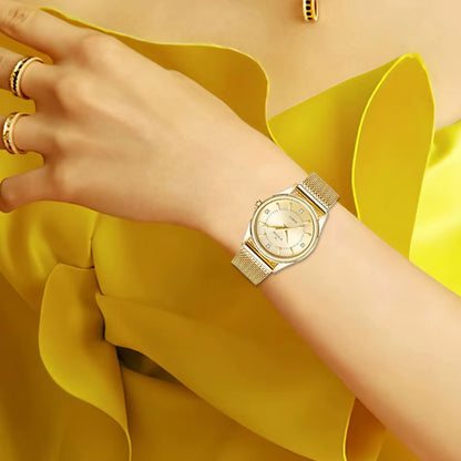 WWOOR, Reloj Dorado De Marca De Lujo Para Mujer, Relojes De Pulsera De Cuarzo Pequeños Con Diamantes Elegantes Para Mujer, Reloj De Malla De Acero Zegarek Damski