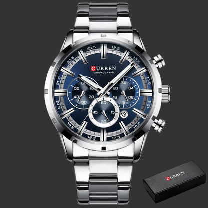 Reloj Curren Para Hombre, Esfera Azul, Banda De Acero Inoxidable, Fecha, Relojes De Negocios Para Hombre, Relojes De Pulsera De Lujo Resistentes Al Agua Para Hombre