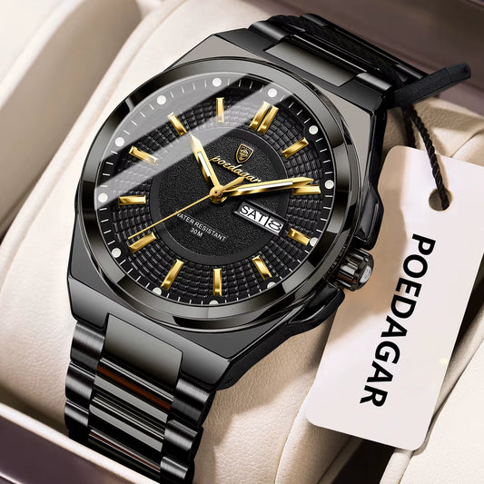 Reloj Deportivo POEDAGAR Original Para Hombre, Reloj De Pulsera De Cuarzo Con Fecha Y Semana De Lujo Para Hombre, Relojes Luminosos Resistentes Al Agua De Acero Inoxidable Para Hombre