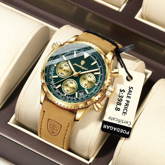Poedagar-Reloj Deportivo De Lujo Para Hombre, Cronógrafo De Cuarzo, Resistente Al Agua, Con Fecha Luminosa, De Cuero, Militar