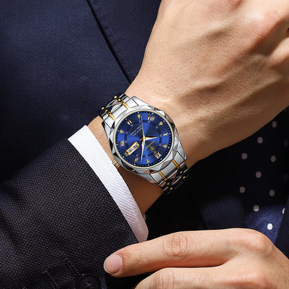 POEDAGAR, Relojes De Negocios De Lujo Para Hombre, Reloj De Pulsera Luminoso De Acero Inoxidable Resistente Al Agua Para Hombre, Reloj Deportivo De Cuarzo Con Fecha Y Semana Para Hombre