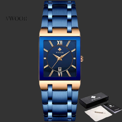 Wwoor-Reloj Cuadrado De Acero Inoxidable Para Hombre, Pulsera De Cuarzo Resistente Al Agua, De Lujo, Color Dorado Y Negro, 2024