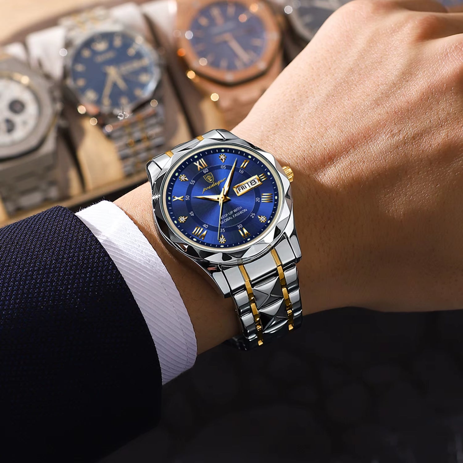 POEDAGAR, Relojes De Negocios De Lujo Para Hombre, Reloj De Pulsera Luminoso De Acero Inoxidable Resistente Al Agua Para Hombre, Reloj Deportivo De Cuarzo Con Fecha Y Semana Para Hombre