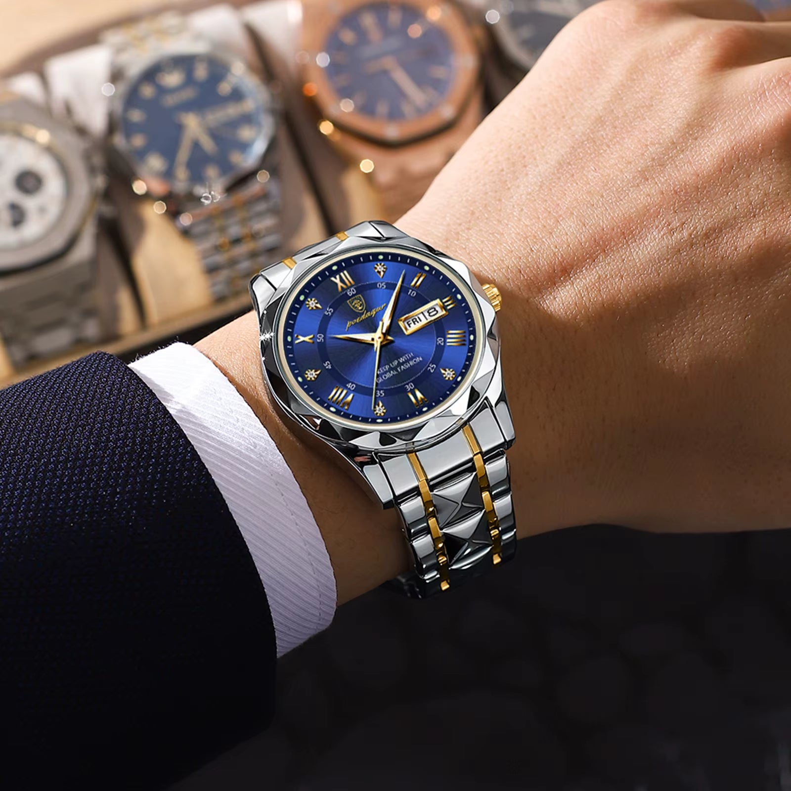 POEDAGAR, Relojes De Negocios De Lujo Para Hombre, Reloj De Pulsera Luminoso De Acero Inoxidable Resistente Al Agua Para Hombre, Reloj Deportivo De Cuarzo Con Fecha Y Semana Para Hombre