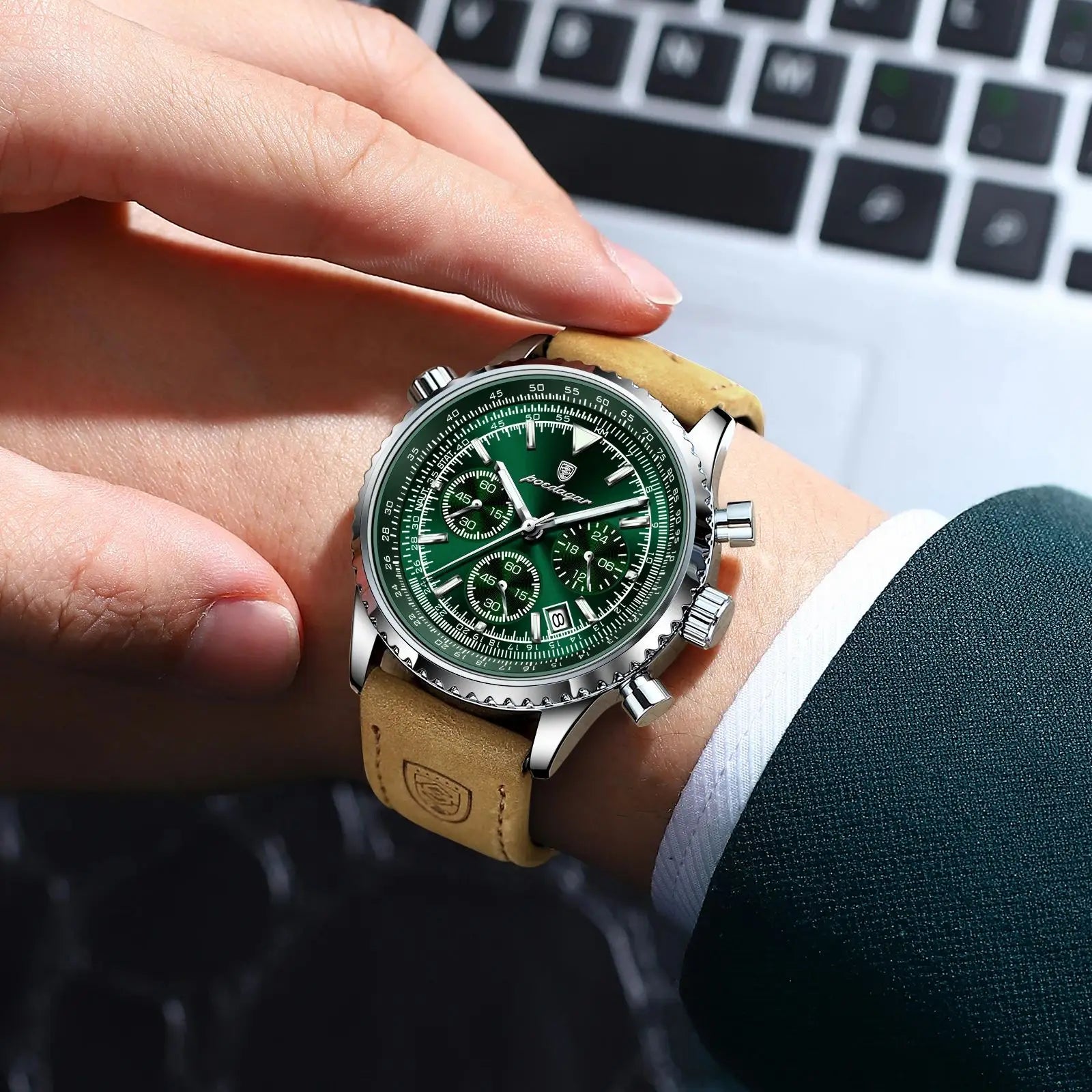 Poedagar-Reloj Deportivo De Lujo Para Hombre, Cronógrafo De Cuarzo, Resistente Al Agua, Con Fecha Luminosa, De Cuero, Militar