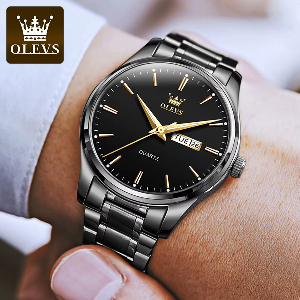 OLEVS 6898 Reloj De Cuarzo Simple Para Hombre, Correa De Acero Inoxidable, Resistente Al Agua, Calendario Dual, Reloj De Pulsera Clásico Luminoso Para Hombre De Negocios