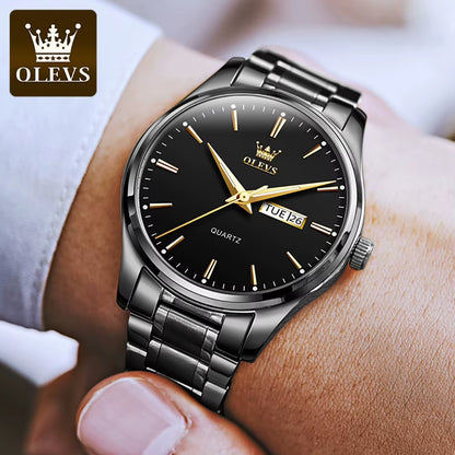 OLEVS 6898 Reloj De Cuarzo Simple Para Hombre, Correa De Acero Inoxidable, Resistente Al Agua, Calendario Dual, Reloj De Pulsera Clásico Luminoso Para Hombre De Negocios