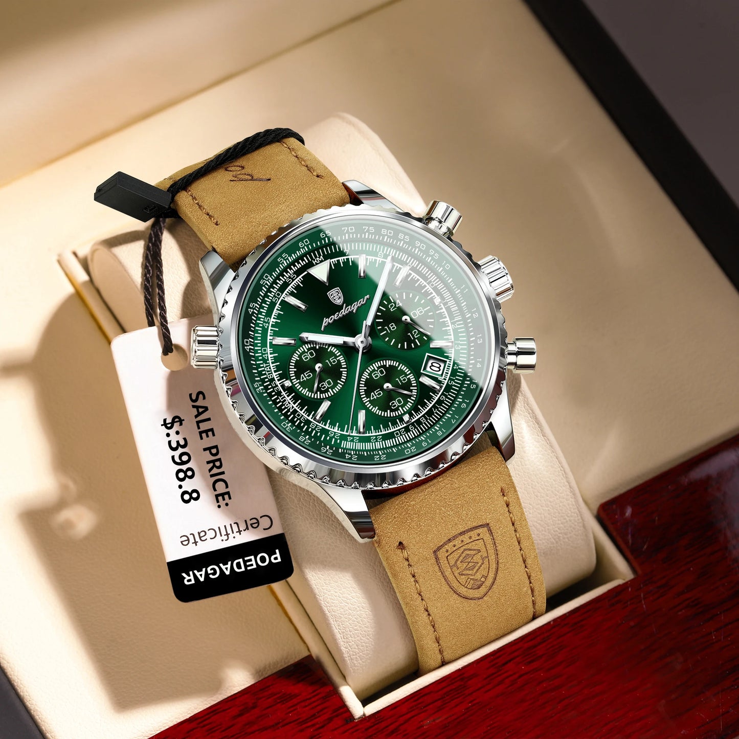 Poedagar-Reloj Deportivo De Lujo Para Hombre, Cronógrafo De Cuarzo, Resistente Al Agua, Con Fecha Luminosa, De Cuero, Militar
