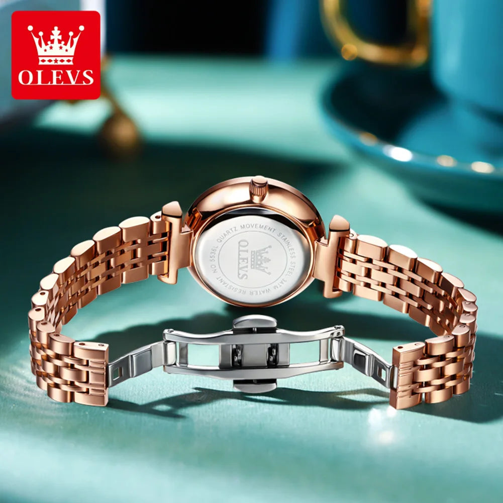 OLEVS Relojes Para Mujer Moda Elegante Forma Rómbica Espejo Reloj De Pulsera De Cuarzo Original Correa Impermeable Fecha