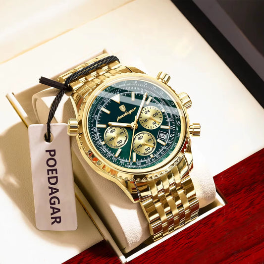 Reloj POEDAGAR a La Moda Para Hombre, Cronógrafo Con Fecha, Relojes Luminosos Resistentes Al Agua Para Hombre, Reloj De Pulsera Deportivo De Cuarzo De Acero Inoxidable Para Hombre De Lujo