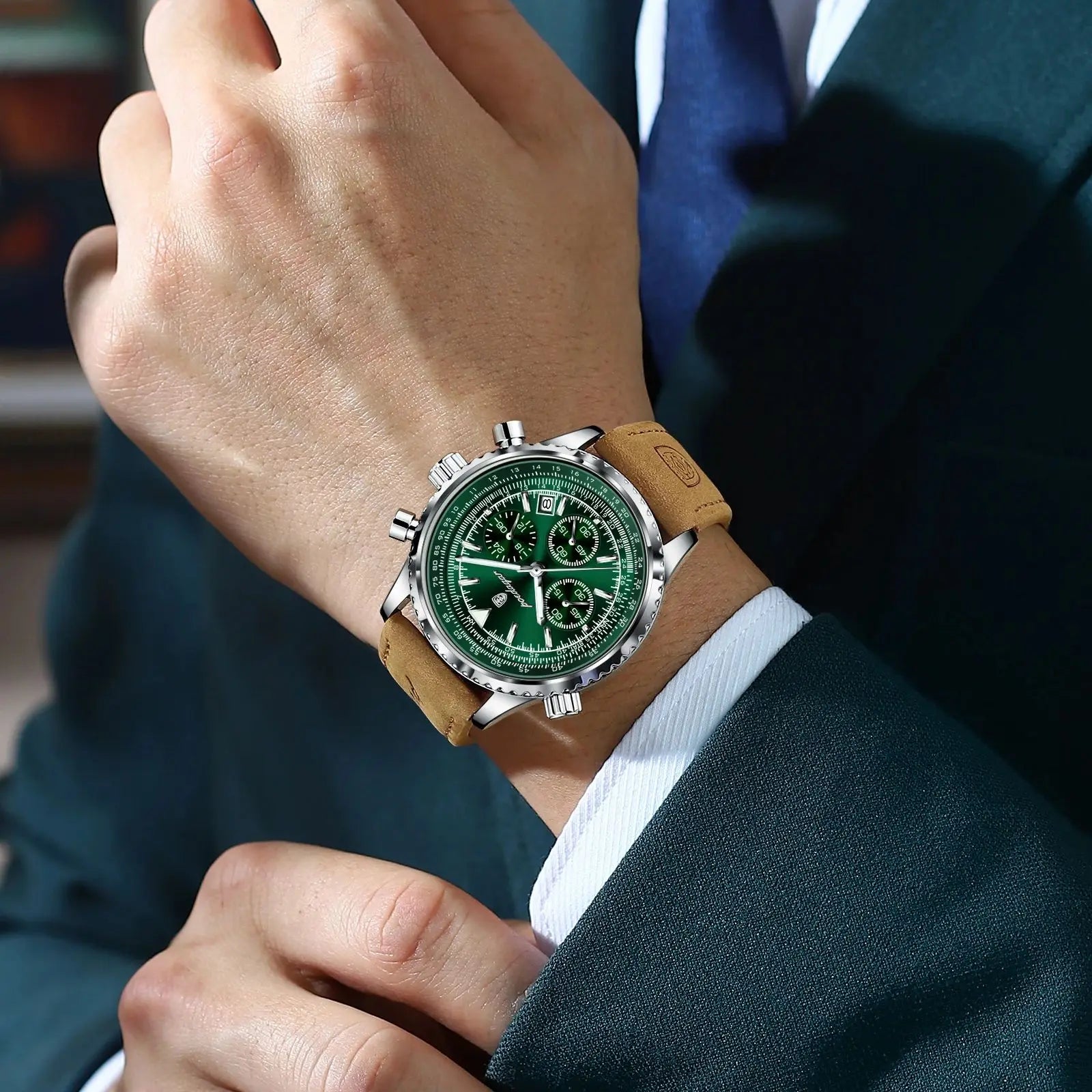 Poedagar-Reloj Deportivo De Lujo Para Hombre, Cronógrafo De Cuarzo, Resistente Al Agua, Con Fecha Luminosa, De Cuero, Militar